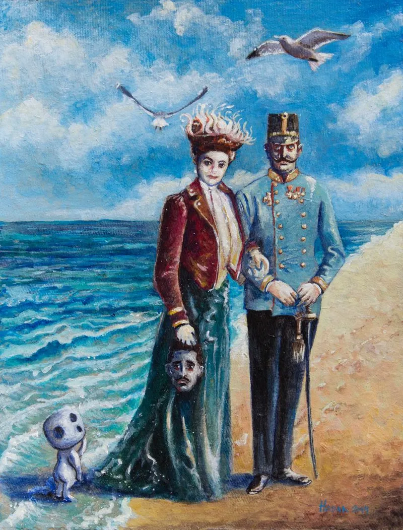 Franz and Sophie walking on the beach